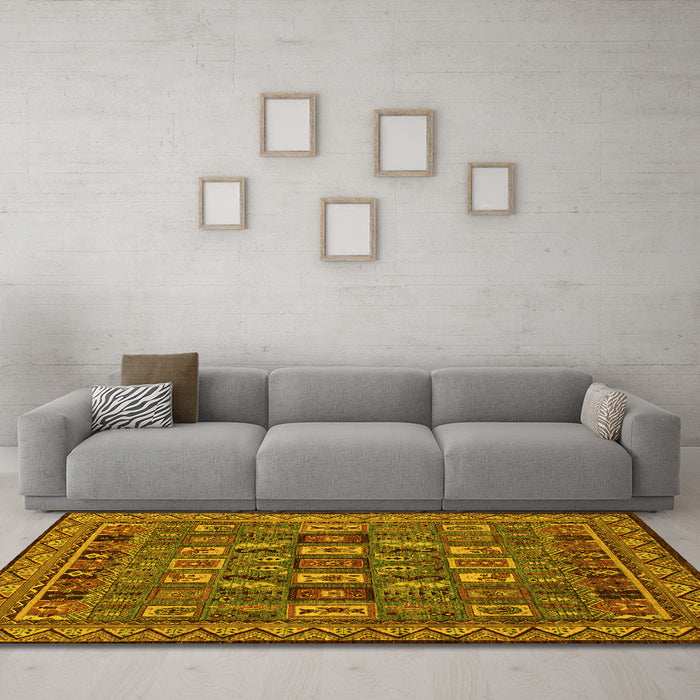 Machine Washable Abstract Yellow Modern Rug in a Living Room, wshabs1295yw