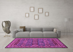 Machine Washable Abstract Purple Modern Area Rugs in a Living Room, wshabs1295pur