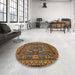 Round Abstract Dark Sienna Brown Modern Rug in a Office, abs1295