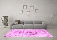 Machine Washable Abstract Pink Modern Rug, wshabs1296pnk