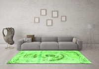 Machine Washable Abstract Green Modern Rug, wshabs1296grn