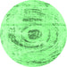 Round Machine Washable Abstract Emerald Green Modern Area Rugs, wshabs1296emgrn