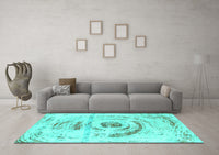 Machine Washable Abstract Turquoise Modern Rug, wshabs1296turq