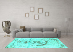 Machine Washable Abstract Turquoise Modern Area Rugs in a Living Room,, wshabs1296turq