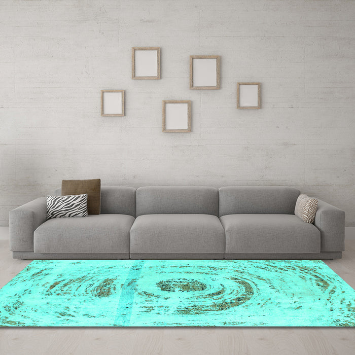 Machine Washable Abstract Turquoise Modern Area Rugs in a Living Room,, wshabs1296turq