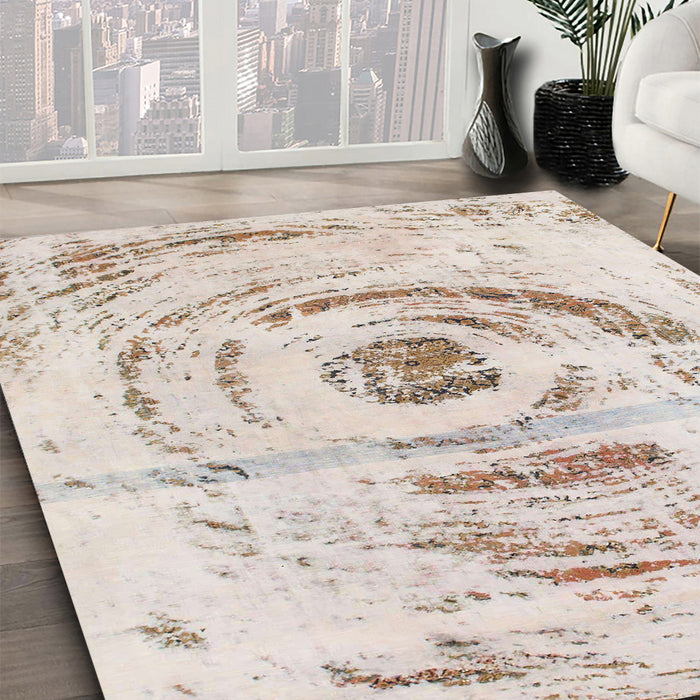 Abstract Tan Brown Modern Rug in Family Room, abs1296
