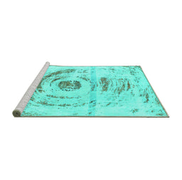Sideview of Machine Washable Abstract Turquoise Modern Area Rugs, wshabs1296turq