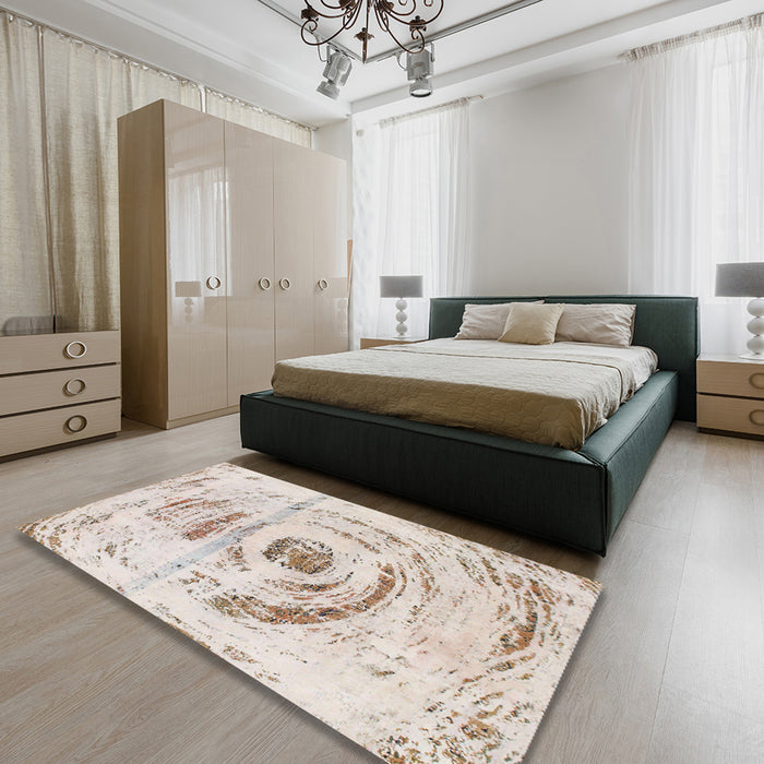 Abstract Tan Brown Modern Rug in a Bedroom, abs1296