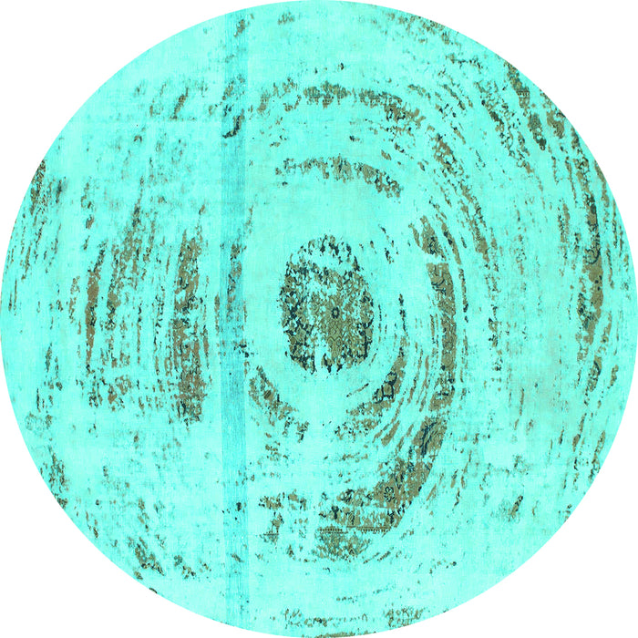 Round Machine Washable Abstract Turquoise Modern Area Rugs, wshabs1296turq