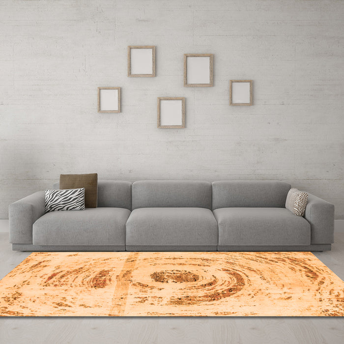 Machine Washable Abstract Orange Modern Area Rugs in a Living Room, wshabs1296org