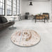 Round Machine Washable Abstract Tan Brown Rug in a Office, wshabs1296