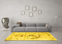 Machine Washable Abstract Yellow Modern Rug, wshabs1296yw