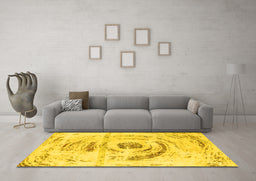 Machine Washable Abstract Yellow Modern Rug in a Living Room, wshabs1296yw