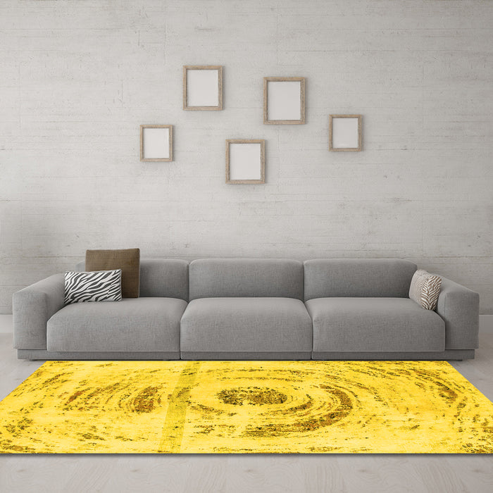 Machine Washable Abstract Yellow Modern Rug in a Living Room, wshabs1296yw