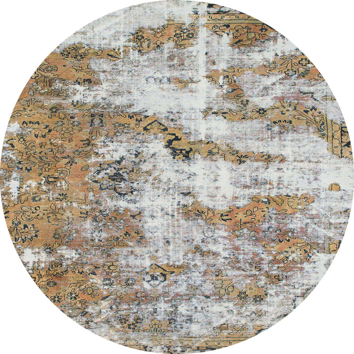 Round Abstract Dark Almond Brown Modern Rug, abs1297