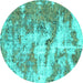 Round Abstract Turquoise Modern Rug, abs1297turq