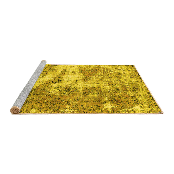 Sideview of Machine Washable Abstract Yellow Modern Rug, wshabs1297yw