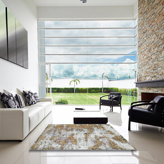 Square Abstract Dark Almond Brown Modern Rug in a Living Room, abs1297