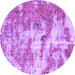 Round Machine Washable Abstract Purple Modern Area Rugs, wshabs1297pur