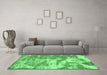 Machine Washable Abstract Emerald Green Modern Area Rugs in a Living Room,, wshabs1297emgrn