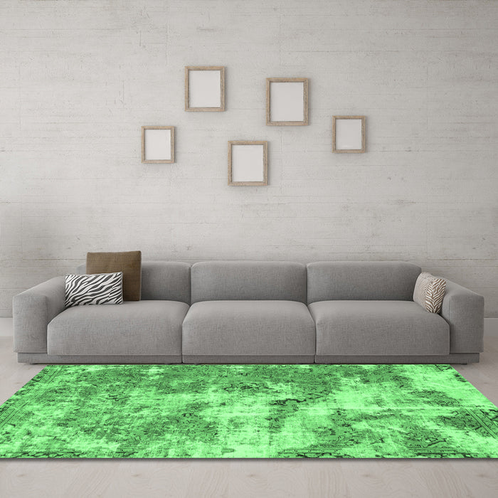 Machine Washable Abstract Emerald Green Modern Area Rugs in a Living Room,, wshabs1297emgrn