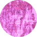 Round Machine Washable Abstract Pink Modern Rug, wshabs1297pnk