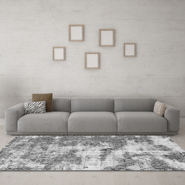 Machine Washable Abstract Gray Modern Rug in a Living Room,, wshabs1297gry