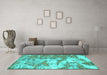 Machine Washable Abstract Turquoise Modern Area Rugs in a Living Room,, wshabs1297turq