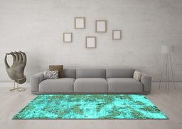 Machine Washable Abstract Turquoise Modern Area Rugs in a Living Room,, wshabs1297turq