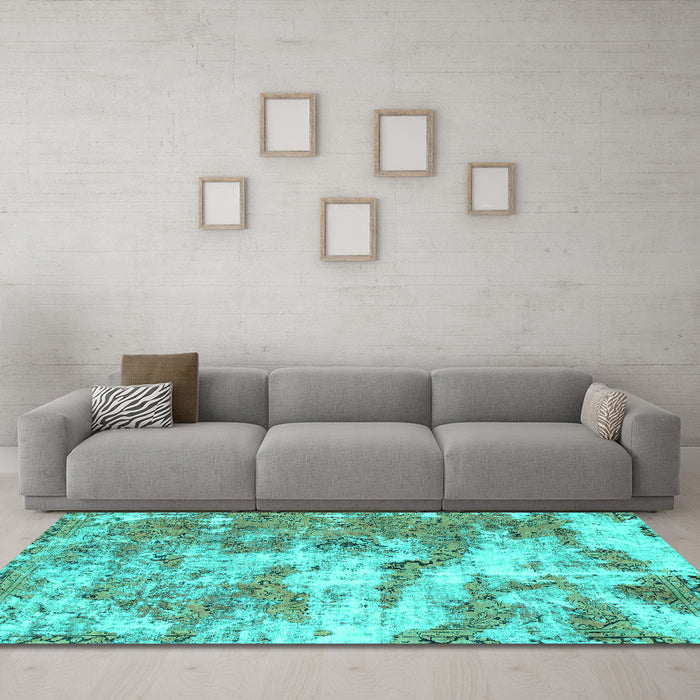Machine Washable Abstract Turquoise Modern Area Rugs in a Living Room,, wshabs1297turq