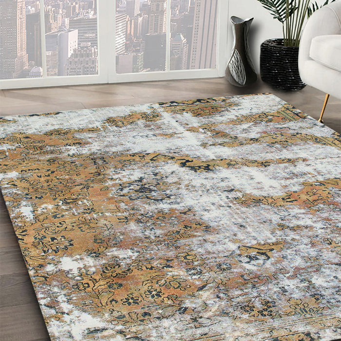 Machine Washable Abstract Dark Almond Brown Rug in a Family Room, wshabs1297