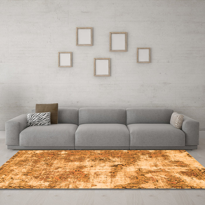 Machine Washable Abstract Orange Modern Area Rugs in a Living Room, wshabs1297org