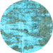 Round Machine Washable Abstract Light Blue Modern Rug, wshabs1297lblu