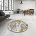 Round Machine Washable Abstract Dark Almond Brown Rug in a Office, wshabs1297