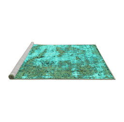Sideview of Machine Washable Abstract Turquoise Modern Area Rugs, wshabs1297turq
