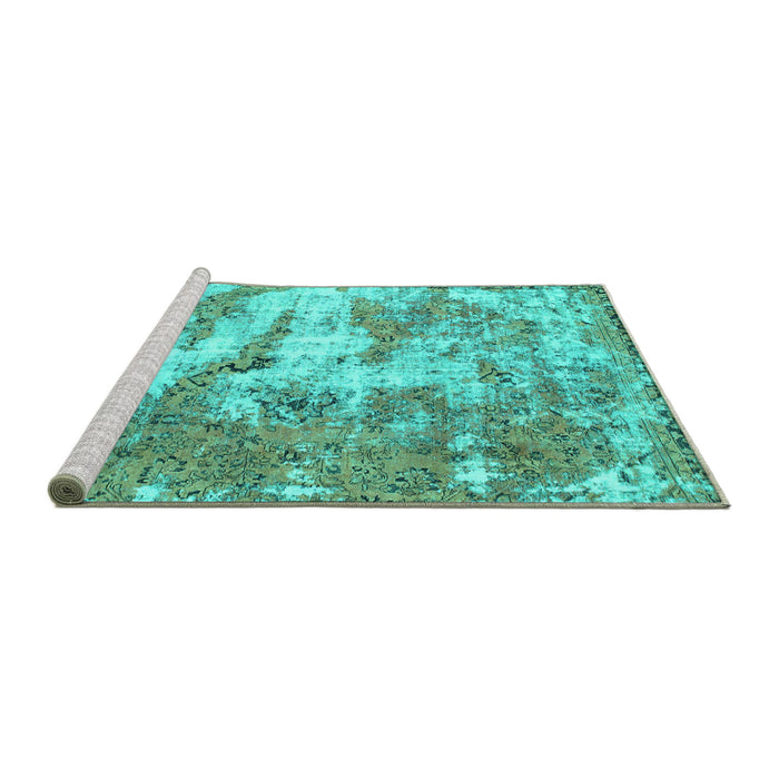 Sideview of Machine Washable Abstract Turquoise Modern Area Rugs, wshabs1297turq
