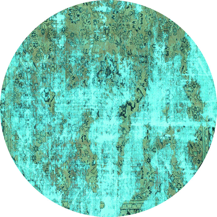 Round Machine Washable Abstract Turquoise Modern Area Rugs, wshabs1297turq