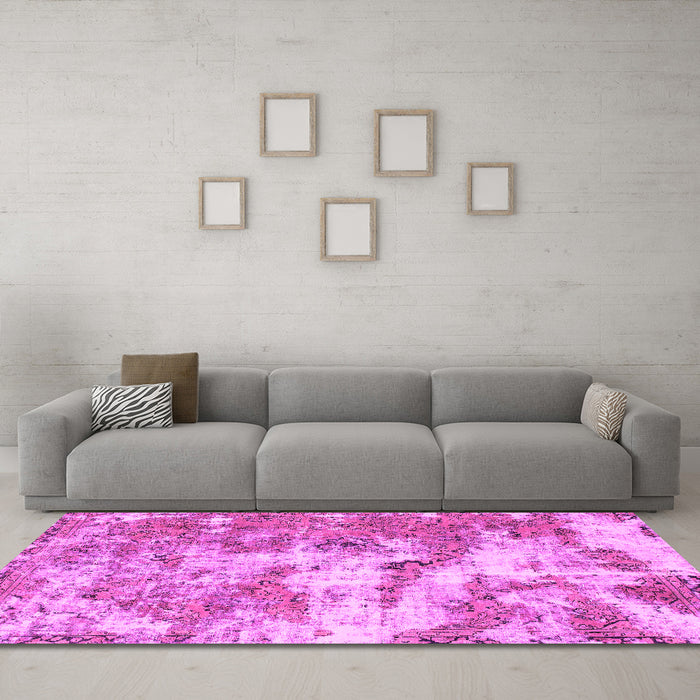 Machine Washable Abstract Pink Modern Rug in a Living Room, wshabs1297pnk