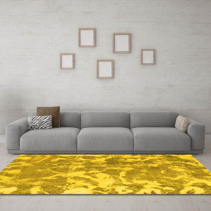 Machine Washable Abstract Yellow Modern Rug in a Living Room, wshabs1298yw