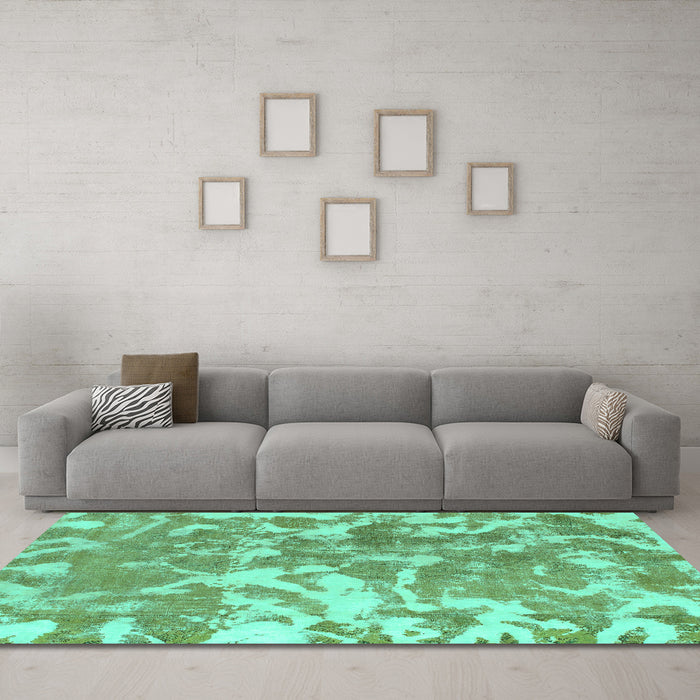 Machine Washable Abstract Turquoise Modern Area Rugs in a Living Room,, wshabs1298turq