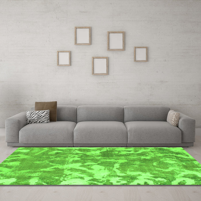 Machine Washable Abstract Green Modern Area Rugs in a Living Room,, wshabs1298grn