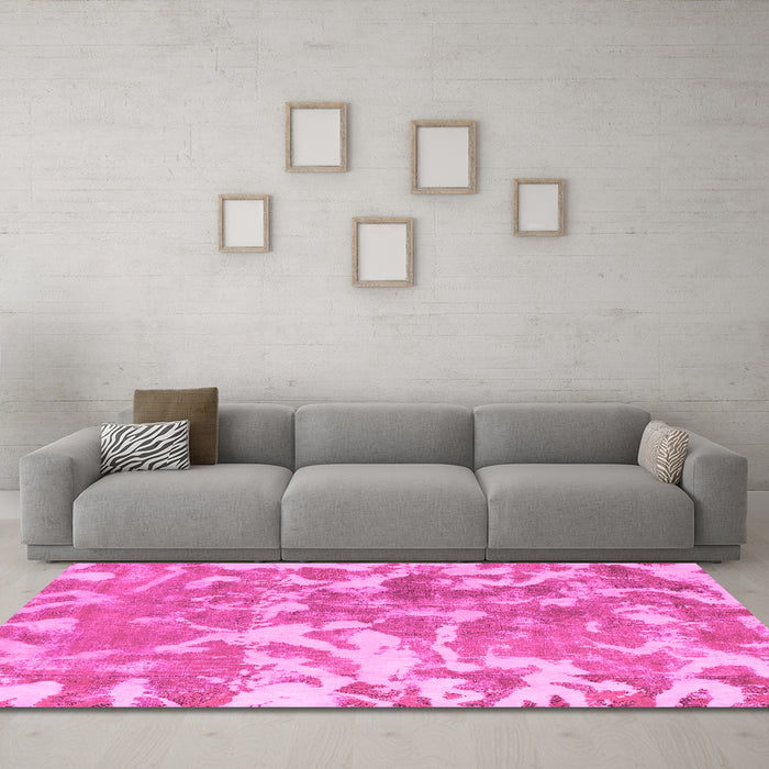 Machine Washable Abstract Pink Modern Rug in a Living Room, wshabs1298pnk