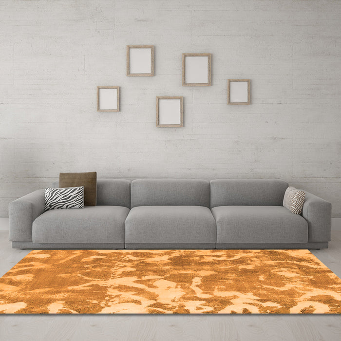 Machine Washable Abstract Orange Modern Area Rugs in a Living Room, wshabs1298org