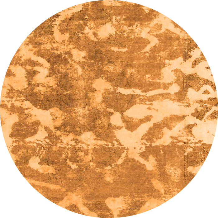 Round Machine Washable Abstract Orange Modern Area Rugs, wshabs1298org