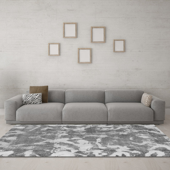 Machine Washable Abstract Gray Modern Rug in a Living Room,, wshabs1298gry