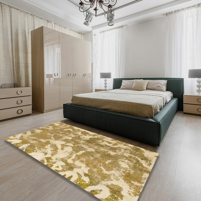 Abstract Dark Brown Modern Rug in a Bedroom, abs1298