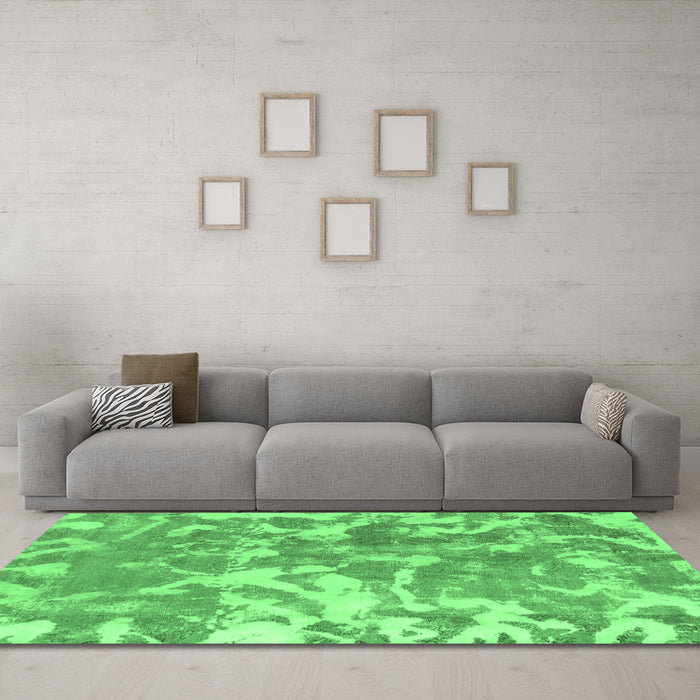 Machine Washable Abstract Emerald Green Modern Area Rugs in a Living Room,, wshabs1298emgrn