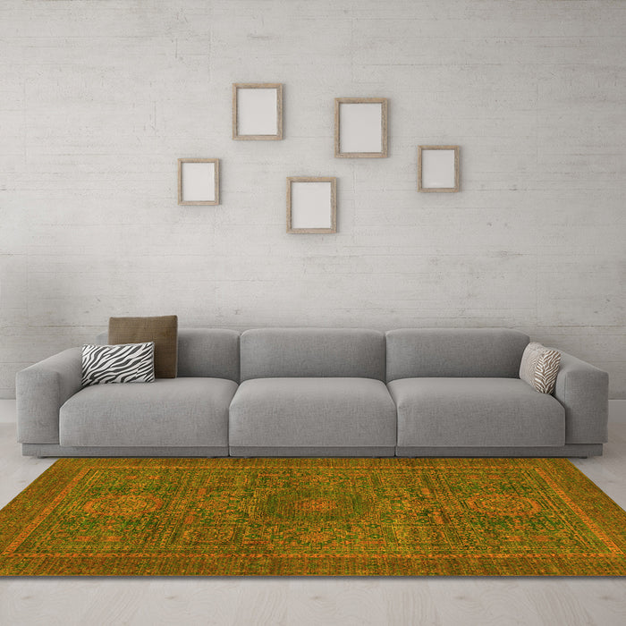 Machine Washable Abstract Yellow Modern Rug in a Living Room, wshabs1299yw
