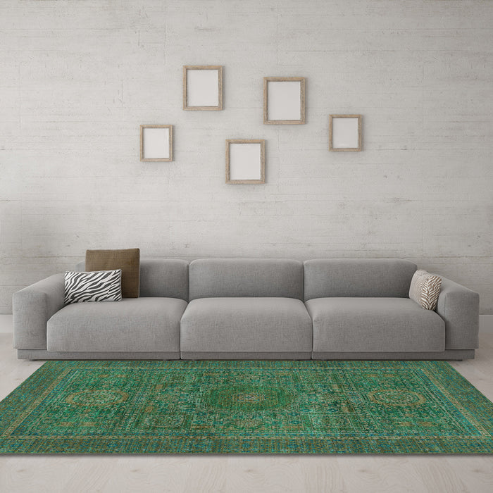 Machine Washable Abstract Turquoise Modern Area Rugs in a Living Room,, wshabs1299turq