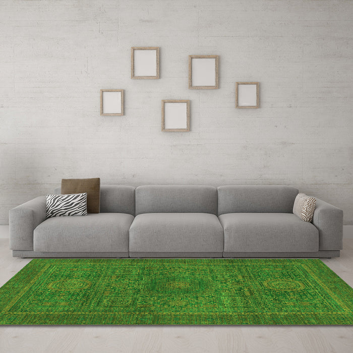 Machine Washable Abstract Green Modern Area Rugs in a Living Room,, wshabs1299grn